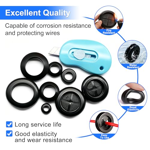 Black 11 Sizes Rubber Grommet Kit for Wire Protection - 210 Pieces
