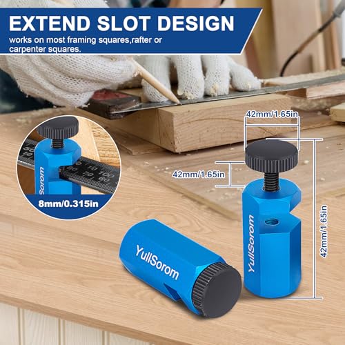 YullSorom Tall Stair Gauges for Framing Square with Holder & Carabiner Blue Kit