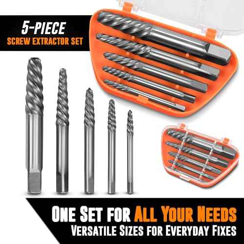 Mutt Tools 5pc Screw Extractor Set - Easy Out Bolt Extractor Kit with Cr-Mo Alloy Steel - Spiral Screw Extractor for Stripped, Broken and Damaged Screws - Professional Bolt Remover Tool