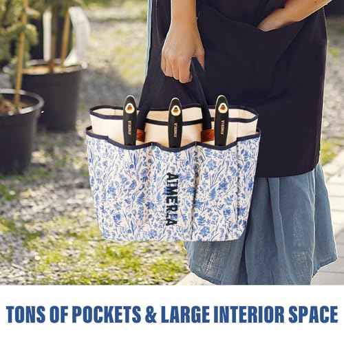 Aimerla Gardening Tool Set of 5 Heavy Duty Aluminum Garden Tools with Non-Slip Rubber Grip, Fashion Garden Bag, Durable Hand Tools for Gardener, Weeding, Gardening Gifts for Women,Men - Floral