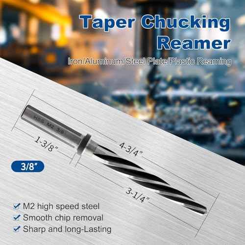 Rocaris 3/8" M2 HSS Taper Chucking Reamer Drill Bit, Taper Reamer Drill Bit for Steel, Alloy, Aluminum, Wood, Plastic