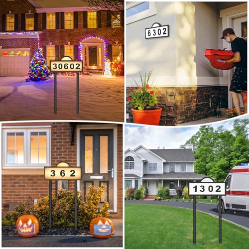GEYUEYA Home Solar Address Sign with 2 Light Modes, Waterproof Yard Number Plaque