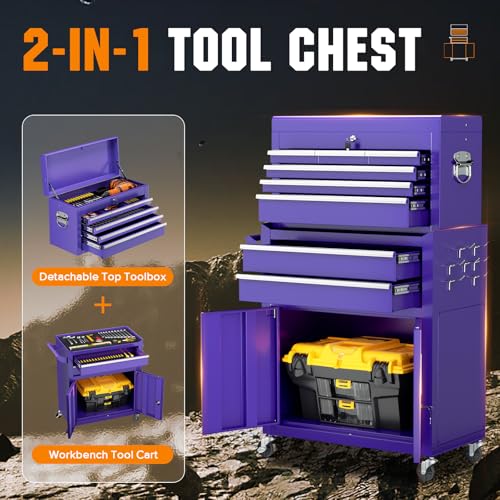 Oakcloud Purple 8-Drawer Rolling Tool Chest & Cabinet Combo with Detachable Top – Heavy-Duty Steel Mobile Toolbox
