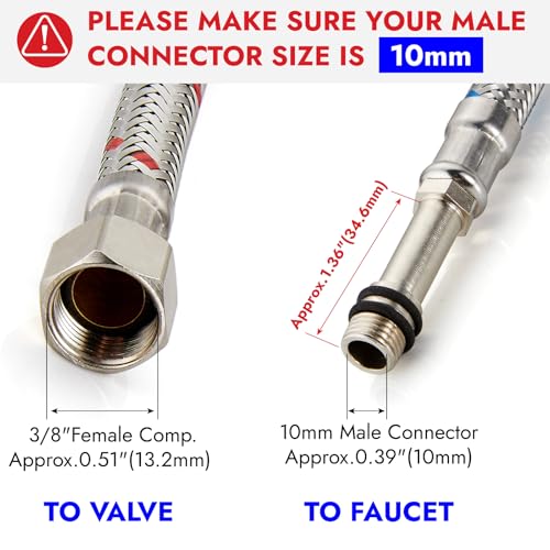 Midanya 32-Inch Stainless Steel Sink Hose 3/8” Female x M10 Male Faucet Supply Line - Pack of 2
