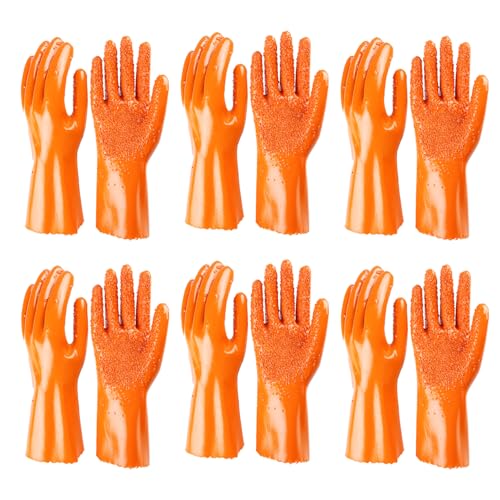 6 Pairs Heavy Duty Sewer Gloves | PVC Coated Abrasion Resistant Work Gloves for Drain Cleaning & Plumbing | Oil & Chemical Resistant, Non-Slip Grip