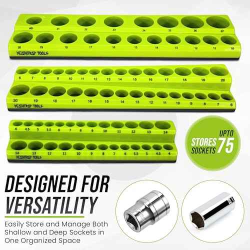 Magnetic Socket Organizer - Metric Sizing - Pack of 3 - Socket Organizers for Tool Box Drawer - 1/4, 3/8, & 1/2 Drive Socket Holders - Socket Set Organizer - Socket Tray - Tool Box Socket Organizer