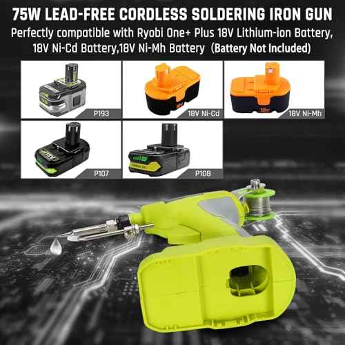 Choerinton Soldering Iron Compatible with Ryobi 18V Battery Soldering Iron Kit 75W LED Digital Soldering Gun Welding Iron with 5pcs Tips 50g 0.04" Solder Wire for Home DIY Repairing Welding