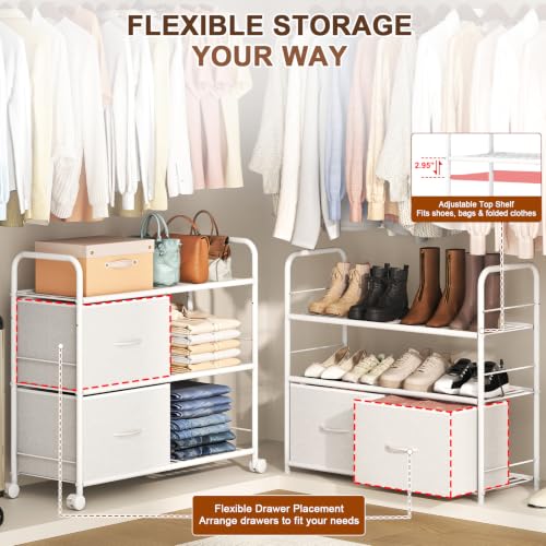 Heavy Duty Metal Closet Organizer with Fabric Drawers, 3-Tier Storage