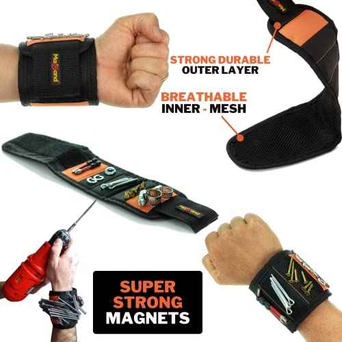 MagBand Magnetic Wristband for Holding Screws, Nails and Drilling Bits - 10 Strong Magnets - Men & Women's Tool Bracelet - Gift Ideas for Dad Husband Handyman or Handy Woman