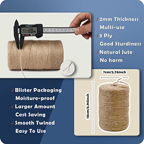 PH PERKHOMY Natural Jute Twine 2mm x 600 Feet - Eco-Friendly Craft & Packaging String Brown