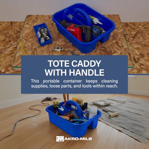Akro-Mils 09185 Plastic Tote Cleaning Caddy with Handle - Blue, 18-3/8 x 13-7/8 x 9 in