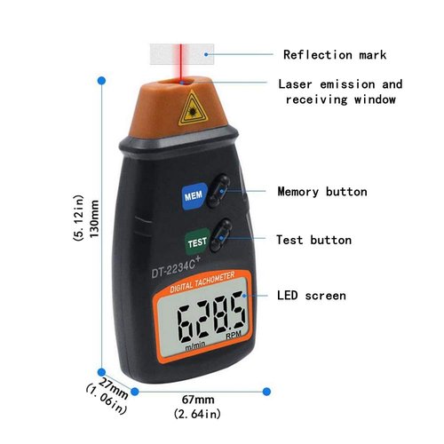Digital Laser Tachometer, AIOMEST Non-Contact RPM Meter Speedometer, Photo Tach Tester Measuring 2.5-99,999RPM Motor Speed, Handheld Velocimeter Gauge for Engine Motorcycle Mower Lathe