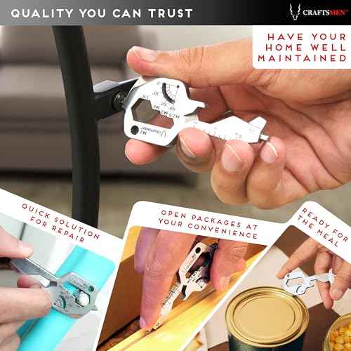 CRAFTSMEN Multi-Tool Key 20-in-1 Stainless Steel 420 QT 800 Heavy Duty, High Strength, EDC Keychain Gadget Bottle Opener Screwdriver Wrench Pry Bar Compact Blade-Free Travel-Friendly Gift Men Women