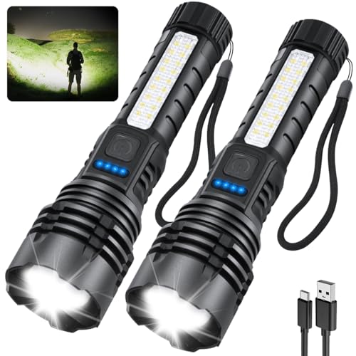 2-Pack Rechargeable LED Flashlights High Lumens, Adjustable Focus, Emergency & Outdoor Use