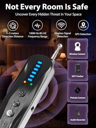 ERYITRDK Black Hidden Camera & GPS Detector Portable Spy Device Finder