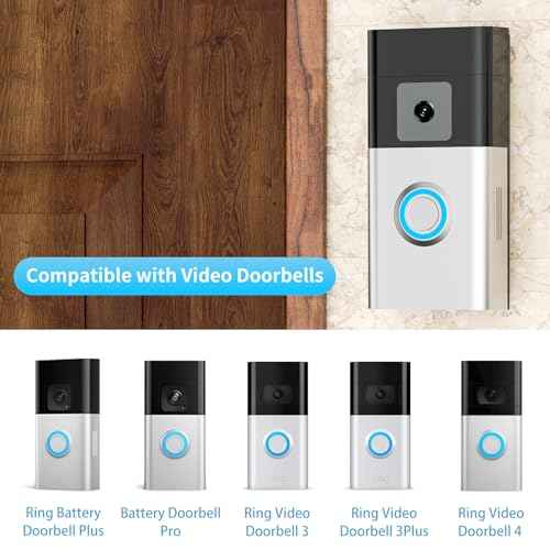 No-Drill Adhesive Ring Video Doorbell Mount Compatible with Ring Battery Doorbell/Plus/Pro, Camera Door Mounting Bracket Holder Accessories for Apartments, Renters, Houses