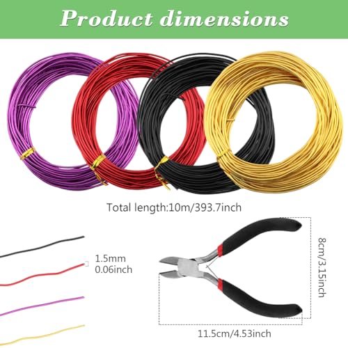 LOQJSS 4 Roll Bonsai Wire,Bonsai Training Wire with Wire Cutter,Anodized Aluminum Bonsai Training Wire,Bonsai Tree Wire Bonsai Wire Craft for Bonsai Trees Indoor Garden DIY Tools