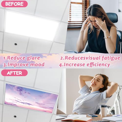 Wiooffen Sunset Fluorescent Light Covers - 6 Pack with Magnets for Classroom & Ceiling Lighting