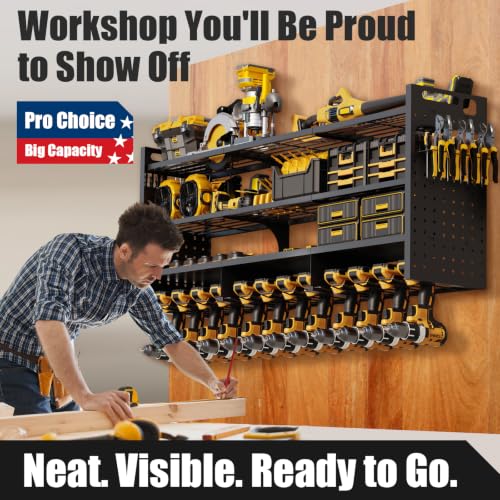 49'' Wide Power Tool Organizer Wall Mount – 4-Tier Heavy Duty Garage Storage