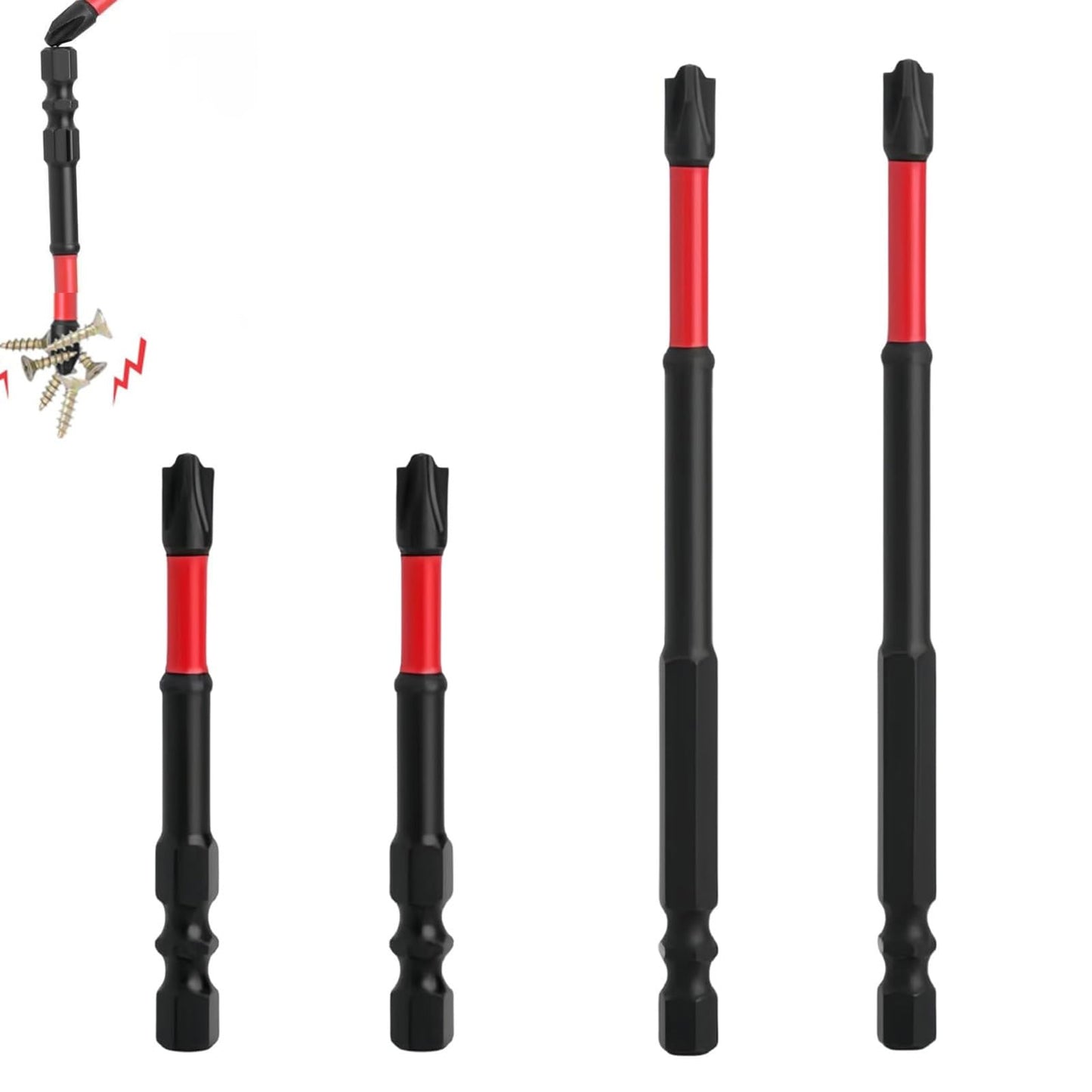 FPH2 Impact Screwdriver Bit Set, 65mm & 110mm Phillips Head Drill & Screwdriver Bits FPH2 Premium S2 Steel Shank for Electrician Screwdriver Bits Circuit Breakers Air Switch (6.5 + 11 mm 4 Pcs)