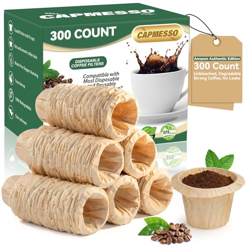 CAPMESSO 300ct Disposable Keurig Coffee Filters for Reusable K Cup, Natural