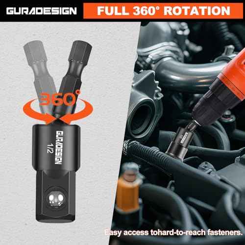 9-Piece Impact Drill Socket Adapter Set and Universal Joints Socket Set 1/4" 3/8" and 1/2" Driver Socket Adapter, Power Drill Bit Extension, Magnetic Screwdriver Bit Holder