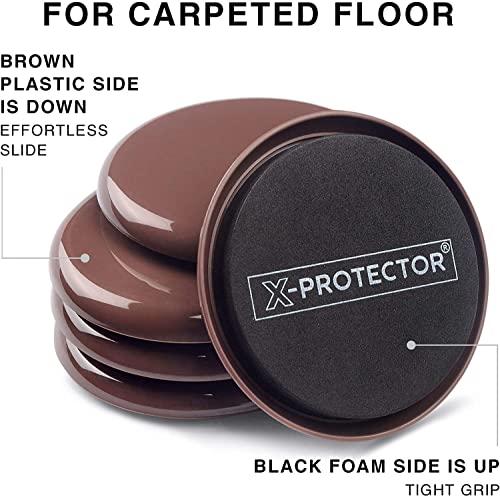 Heavy Furniture Sliders for Carpet - 8 pcs 4.75" Moving Pads by X-Protector