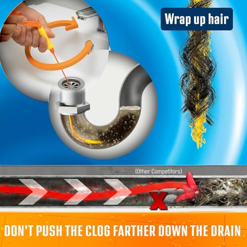FlexiSnake Drain Hair Clog Remover Kit with 5 Reusable Micro-Hook Wands – Sink & Shower Drain Cleaner