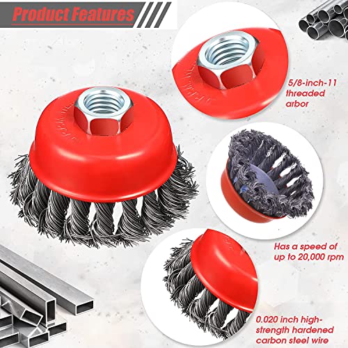 Wire Cup Brush for 4 1/2 Angle Grinder, 2 Pack 3 inch Wire Brush for Grinders, 5/8" -11 Threaded, for Heavy Cleaning Rust, Stripping and Abrasive