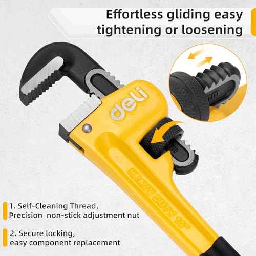 deli Pipe Wrench 8-inch, Heavy Duty Straight Adjustable Wrench, Professional Plumbing wrench tools, for Pipe, Home, Vehicle repair