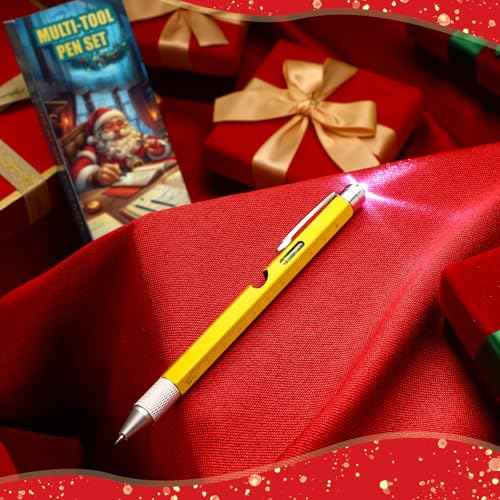 Lasnten Stocking Stuffers for Adults Christmas Gifts for Men 9 in 1 Multi Tool Pen Set Funny White Elephant Christmas Gift Box for Him Men Dad Husband Grandpa Boyfriend(Yellow)