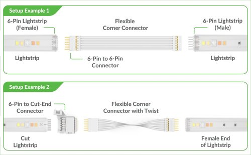Litcessory Flexible Corner Connector/Extension Cable Compatible with Nanoleaf Essentials Lightstrip (2in, 4 Pack, White)