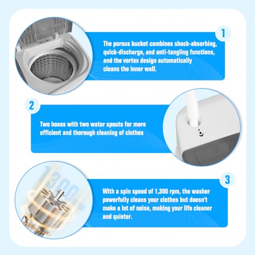 Superday 25LBS Portable Twin Tub Washing Machine & Spin Dryer Grey - Compact Laundry for Camping, Apartments, Dorms