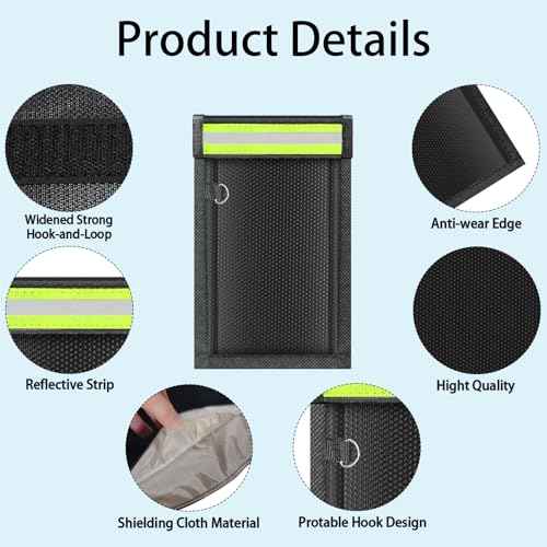 yaokvide 2 Pack Faraday Bags for Phones & Car Keys, Cell Phone Signal Blocking Pouch, Anti-Tracking Anti-Theft EMP Bag, Fireproof & Waterproof Faraday Key Fob Protector with Reflective Strip