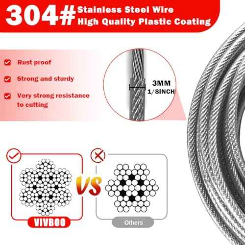 3mm Stainless Steel Security Cable 4/6/10/15FT Luggage Lock Safety Cable Wire Flexible Steel Cable Security Wire Rope with Double Loop (2 Pack), Black