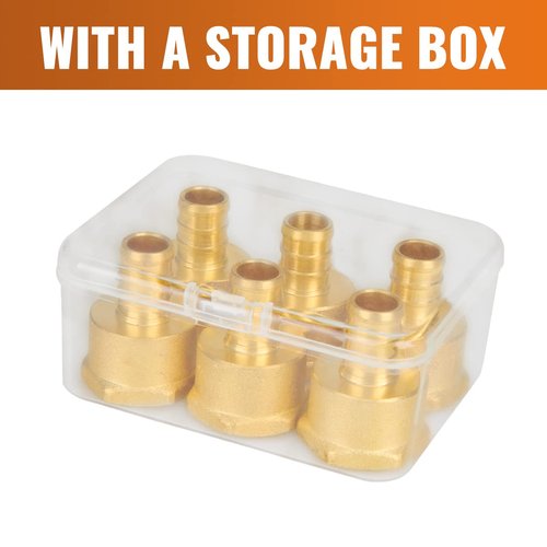 SUNGATOR 6-Pack 1/2" PEX to 1/2" Female NPT Brass Fittings, UPC Certified