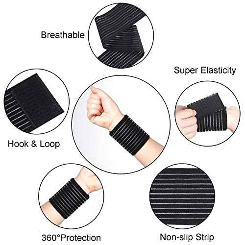 Rbenxia 4 Pieces of Black Elastic Wrist Compression Bandage Adjustable Wrist Strap Hand Brace Wraps Breathable Wristband for Stabilising Ligament, Joint Pain, Sport (40 cm)