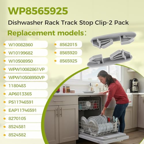 Dishwasher Rack Track Stop Clip (2 Pack) WP8565925 Replacement Part for Kenmore Whirlpool Maytag