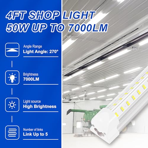 XLNYUUI 4FT 2-Pack LED Shop Lights 50W Daylight 7000LM Garage Warehouse Workbench