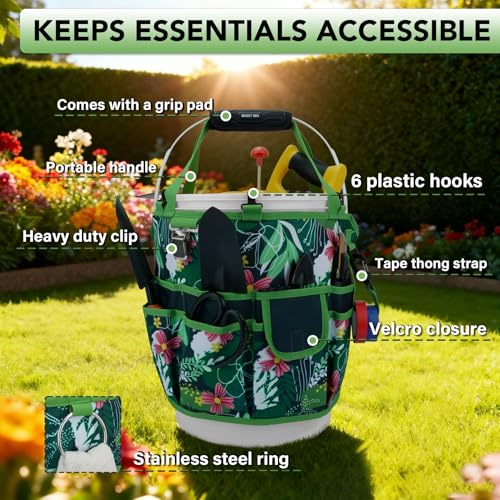 KUNN 5-Gallon Bucket Tool Organizer with 18 Pockets - Green Leaf Variation