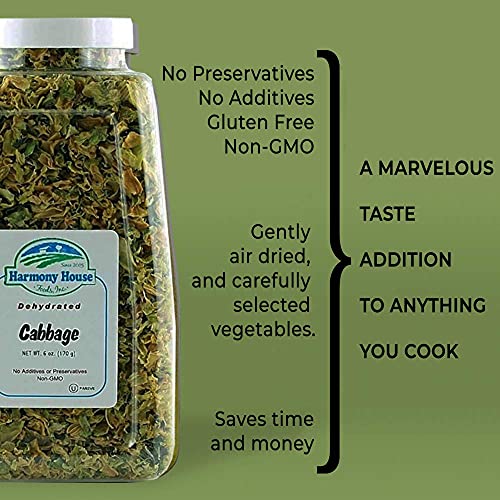 6 Ounce Dehydrated Cabbage Flakes - Air Dried Vegetables for Soup & Cooking, Perfect for Camping & Survival
