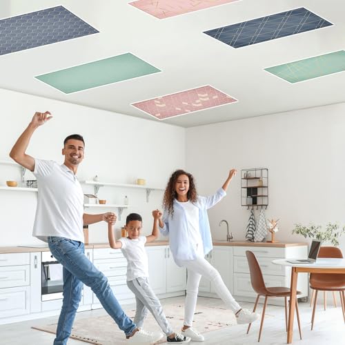 QOUBAI Geometric Fluorescent Light Covers 6 Pack 4x2 Ft Magnetic Ceiling Shades