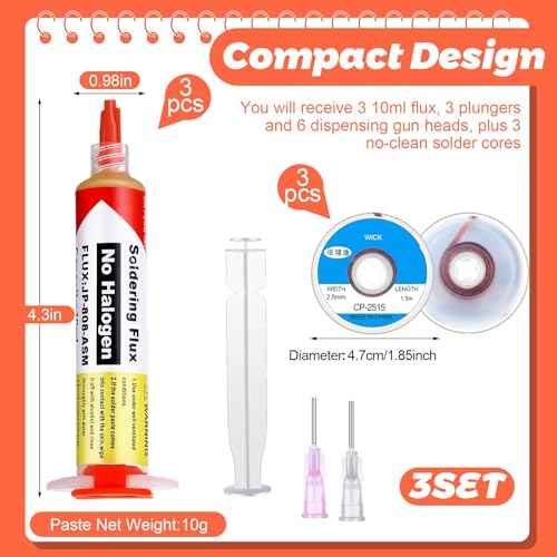 Blulu 6 Pcs 10ml 8341 No Clean Solder Flux Paste and Wicks Tacky Soldering Flux with Plunger and Dispensing Tip 1.5 Meter Length Solder Wick Braid for Electronics