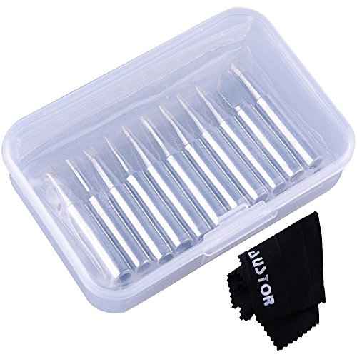 AUSTOR 11 Pieces Soldering Iron Tips Kit 900M-T and 1 Piece Cleaning Cloth with Free Box for Hakko Soldering Station Tool 900M 936 937 907