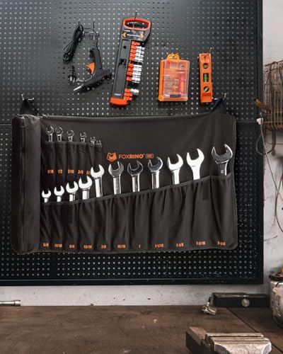 Foxrino 17+1 SAE Wrench Roll Organizer Bag Heavy Duty Canvas Pouch Black