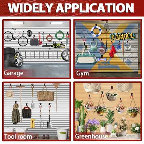 3-H Slatwall Accessories 14 Pack, Slatwall Hooks & Hangers 7 Sizes, Slat Wall Hanging Hooks, Proslat Accessories for Garage Wall Panels Organzing Garden Tools Chairs Ladder(Red)