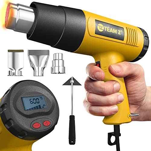Team Z 1800W Heat Gun Kit 212¡ÆF to 1112¡ÆF(Only ¡ÆF)- Fast Heating Heavy Duty Hot Air Gun, LCD Display, Overload Protection with 4 Nozzles for Shrink Wrap, Soften Paint, Bend Plastic Pipes and More