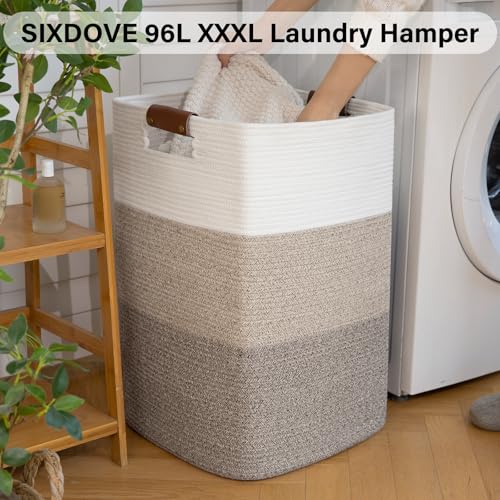 SIXDOVE 96L Extra Large Cotton Rope Laundry Hamper - Gradient Yellow