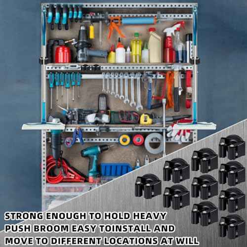 10 Pcs Magnetic Mop Broom Holder Movable Magnetic Broom Holder Rack, Anti Slip Wall Mounted Utility for Cleaning Tools, Garage, Kitchen, Laundry, Garden (Black)