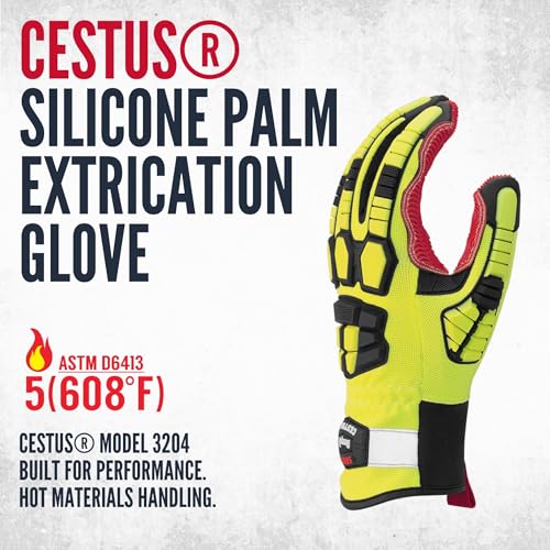 Cestus 3204, Firefighter Rescue Extrication Gloves, 608¡ÆF Heat Resistant Silicone Palm, Heavy Duty Impact Gloves for Men
